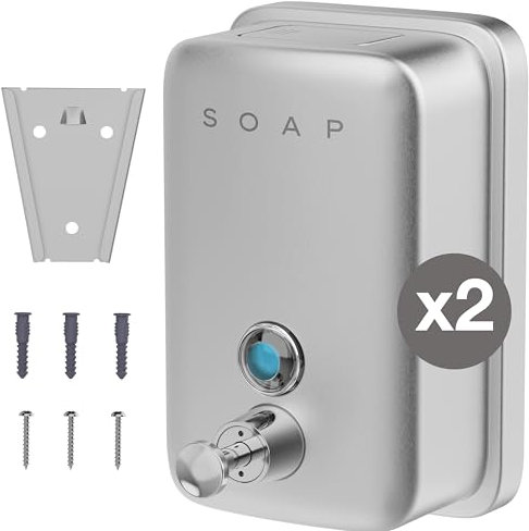 Hovea - 2 Distributeurs de Savon Mural INOX 500 ML - Savon Liquide, Shampooing, Liquide Vaisselle - Métal Brossé Anti-Rouille - Distributeur Savon Encastrable - Salle de Bain, Cuisine - SP520