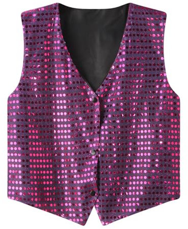 Gefomuofe Chaleco de lentejuelas para hombre, sin mangas, con purpurina, para discoteca, carnaval, disfraz de rave, con lentejuelas, dorado, plateado, negro, cantante, ropa de boda/negocios, Lila., L