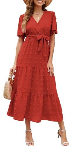 Wantonfy Estiti Casual da Donna Vestiti Estivi Eleganti Vestito Casua V Manica Corta Abiti da Donna Vestito Estivo Lungo