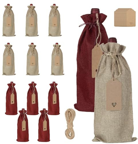 12 Stück Jute Weinbeutel, Sackleinen Weinbeute, 12 Stück Geschenkanhänger, Weintasche, Wiederverwendbare Wein Geschenkbeutel, Jute Taschen zum Plotten, Wein Geschenk, Geschenktüten Flaschen