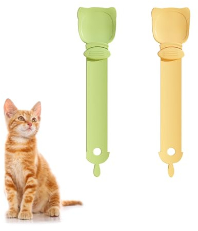 Katzenfutterspender mit Katzenstreifen, Drück - Löffel, multifunktionaler Leckerli - Spender für Kätzchen, Nassfutter, Flüssigkeit, Snacks, Püree, Fütterungszubehör (zwei Katzenlöffel)