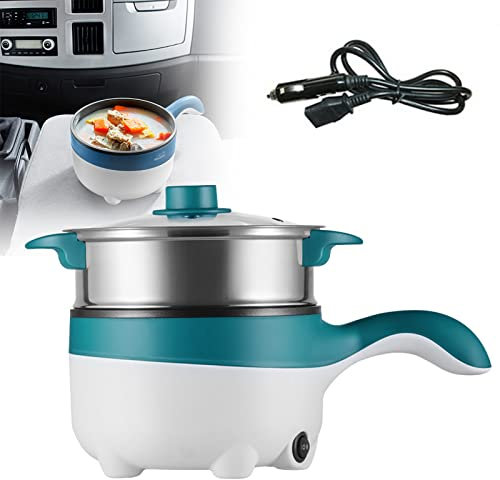 12V/24V Car Electric Frying Pan with Steamer, 2L Non-Stick Electric Skillet 18cm, Electric Hot Pot Mini Travel Cooker for Pasta, Noodles, Vegetables, Meat, Eggs