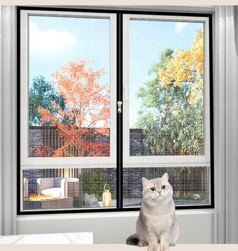 Chaexii Custom Sizes Cat Proof Window Screen, Anti Fly Mosquito Window Mesh, Self-Adhesive Netting for Bedroom, Living Room, Kitchen Patio Window