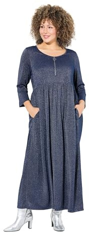 Ulla Popken Damen große Größen Übergrößen Plus Size Jersey-Midikleid, Glitter, A-Linie, Rundhals, 3/4-Arm 832703