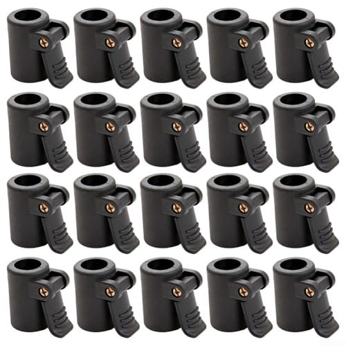 Lot de 20 pinces fiables pour poteaux de tente de camping, taille de 16 mm à 19 mm, boutons antidérapants (noir)