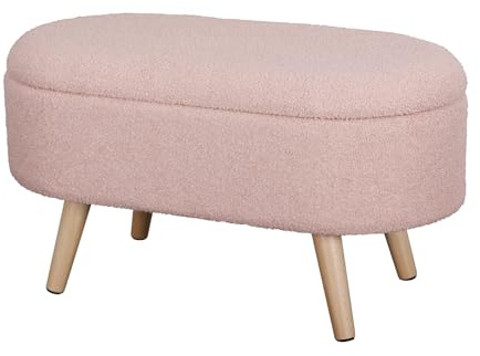 La Maison Large Boucle Ottoman Storage Living Room Hallway Seat Bench Stool Teddy Removable Lid Stylish Practical Footstool Pouffe Wooden Legs (Blush Pink, Large Bench)