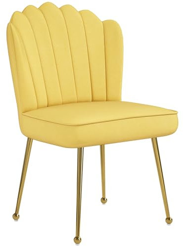 HOMCOM Shell Luxe Velvet Accent Chair with Gold-tone Metal Legs, Modern Vanity Chair for Living Room, Bedroom, Home Office, Yellow