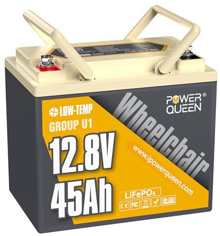 Power Queen 12V 45Ah Gruppe U1 LiFePO4 Batterie, hohe Energiedichte | Schnellladung (1 Std.) Lithium Batterie, 576Wh Energie, Low-Temp Schutz für Scooter, Rollstuhl, Trolling Motor, UPS