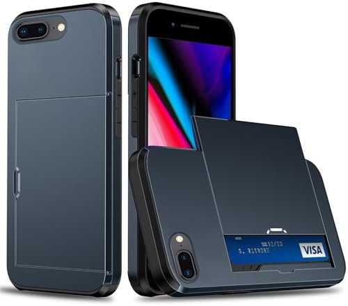 Coque Portefeuille pour iPhone 7 Plus/8 Plus avec Porte-Cartes, Étui de Protection Téléphone Double Couche Antichoc, Fente Cachée Coulissante, Antichoc TPU+PC Housse Portefeuille - Cyan Tibétain