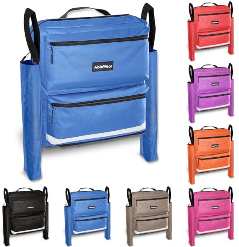 AbleWear Wheelchair Bag with Crutch Pockets – Blue | Wheelchair Accessory | Expandable Storage Bag for Wheelchair | Wheelchair Shopping Bag for Back of Wheelchair | Wheelchair Bag for Back of Chair