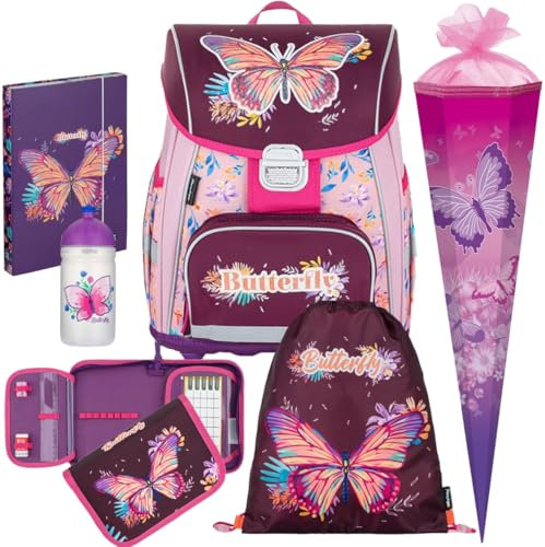 Generisch Butterfly - Schmetterling - Oxy Bag Premium Schulranzen-Set - Heftbox A4 Gratis (6 teilig mit Schultüte)