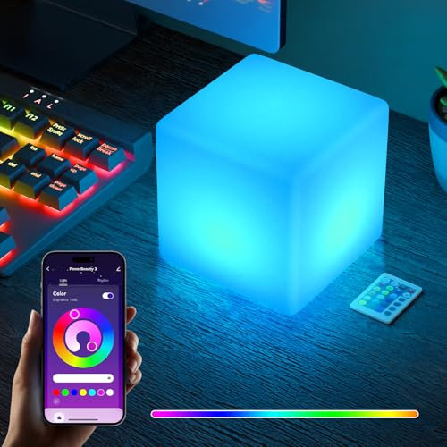 FUYO Smarte LED-Würfel Lichter, RGB 16 Farben LED Würfel Outdoor mit Akku und Fernbedienung, IP66 Wasserdicht Wiederaufladbare Nachtlichter für Garten Außen & Innen (15CM)