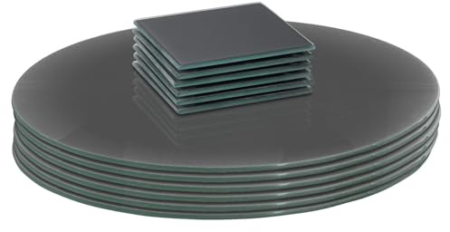 Harbour Housewares Runde Tischsets aus Glas & Quadratisches Untersetzer-Set - 30cm - Grau - 12pc Temperiert Hitzebeständig rutschfest Drinnen Draussen Heim Küche Esstisch Essteller Matten-Set