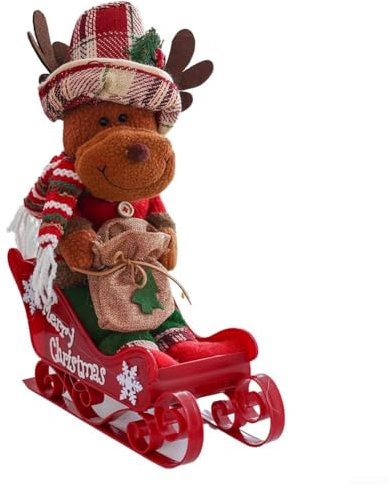 Lebensechte Weihnachtsdekoration mit stereoskopischem Schlitten mit Weihnachtsmann, Schneemann und Elch Figuren (Hirschski)