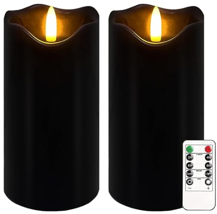 AVEKI Flameless Candle Light, Set of 2 6x3 Flickering Christmas Flameless Candles with Remote & Timer, Dimmable Real Wax Pillar Candles Battery Operated, Decor for Home Xmas (Black)