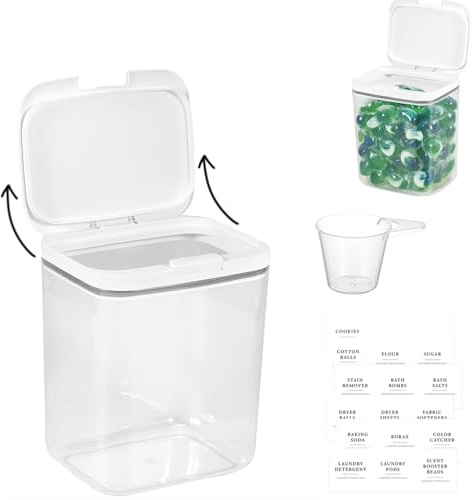 Zbozzba Contenitore detersivo polvere,Dispenser detersivo lavatrice,5.5 | Include coperchio,dosatore per detersivo ed etichetta,Adatto per capsule di detersivo, detersivo e farina, Bianco trasparente