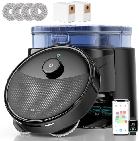 Lefant M3 MAX Robot Aspirador y Fregasuelos con Base de Autovaciado, Autonomía 210 mins, Todo-en-Uno 20 000 Pa, Auto-Vaciado 3,2L, Auto-Lavado/Secado Mopa, Mopas Elevables, 5G WiFi/Alexa/App, Negro