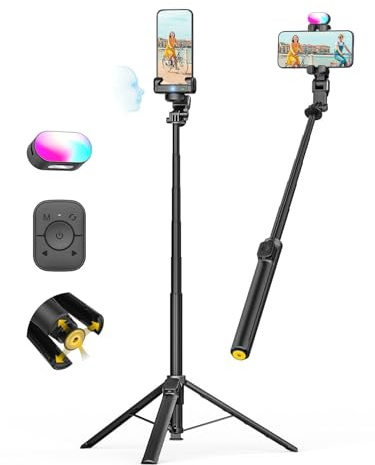 AOCHUAN Gimbal de teléfono inteligente 4 en 1 de apertura automática de 71 pulgadas para iPhone con control remoto magnético, estabilizador de teléfono con seguimiento facial AI (no necesita