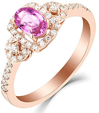 RDSGYZ Damen Ring 585 Gold 14 Karat, Verlobung Ringe mit Rosa Saphir 0.67ct und Diamant 0.24ct Eheringe Hochzeitsringe Frauen Größe 52 (16.6)