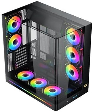 XIGMATEK Pano II E-ATX Boîtier tour moyenne avec verre trempé incurvé monobloc, 8 ventilateurs ARGB de 120 mm et boîtier de télécommande PWM, support vertical pour GPU inclus (noir (EN48418))