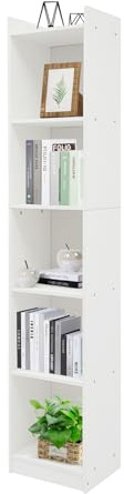 Duoruameng Bücherregal Weiß, Standregal mit 5 Fächern, Bücher Aufbewahrung Regal, Bücherschrank Aufbewahrungsregal für Wohnzimmer, Arbeitszimmer, 30 x 24 x 152cm