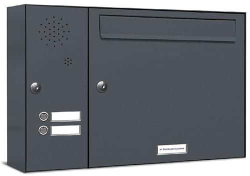 AL Briefkastensysteme 1er Briefkasten in Anthrazitgrau RAL 7016 mit Klingel, 1 Fach Briefkastenanlage Aufputz modern Postkasten