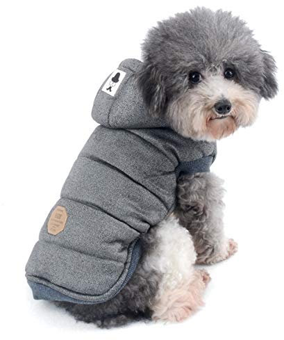 Ranphy Winterjacken Wintermäntel mit Kapuze für Kleine Hunde, Hundejacke mit Fleece Einlage Hundemantel aus Baumwolle Haustier Kleider Winddicht Jacke Bekleidung Kapuzenjacke für Katze Grau M