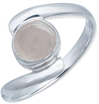 mantraroma Damenring echt Silber schlicht mit rundem Rosenquarz