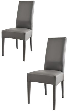 t m c s Tommychairs - Set 2 sillas Luisa para Cocina, Comedor, Bar y Restaurante, solida Estructura en Madera de Haya y Asiento tapizado en Polipiel Gris Oscuro