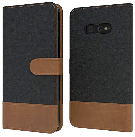 EAZY CASE Tasche kompatibel mit Samsung Galaxy S10e Stoff Schutzhülle mit Standfunktion Klapphülle im Bookstyle, Handytasche Handyhülle Cover mit Magnetverschluss und Kartenfach, Kunstleder, Schwarz
