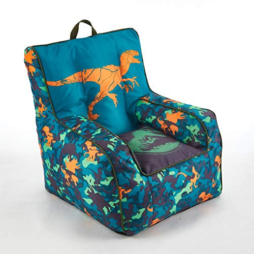 Jurassic World Kids Bean Bag Chair,Blue 18” x 18” Nylon Chair with Piping and Top Carry Handle, Lightweight & Portable Seating for Kids Room