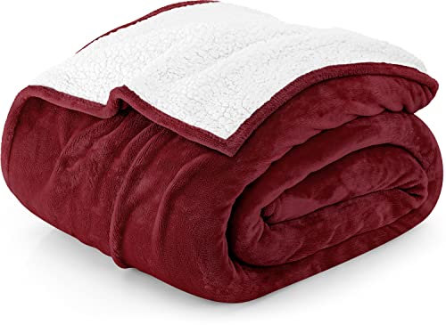 Utopia Bedding Coperta Sherpa [Rosso, 228x288 cm] - Coperta reversibile in pile caldo e spesso 480 GSM per letto, divano, divano, campeggio e viaggi