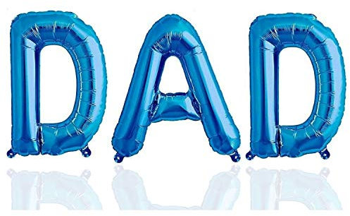 AKH® Ballon mit Aufschrift Dad, Folie, 41 cm, mit einem aufblasbaren Kunststoffschlauch, Happy Father's Day, Dekoration für den Vatertag (blau)