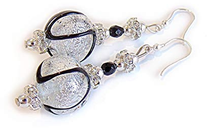VENEZIA CLASSICA - Boucles d'oreilles pour femme avec perles en verre de Murano original, collection Aida, avec feuille en argent ou or 24 carats, fabriqué en Italie certifié