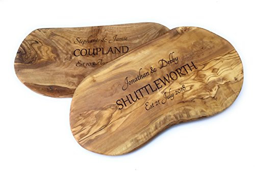 Personalised Olive Wood 40cm Chopping Board - Surname Design - Engraved Couples Wedding Gift