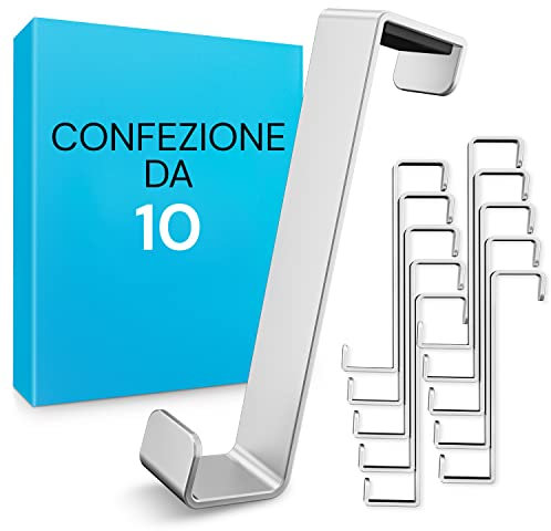 EDELHAND © Ganci Per Porta - Barra Appendiabiti in Acciaio Inox per Giacca - Gancio con Cuscinetti Antiscivolo e Senza Trapano - Set da 10