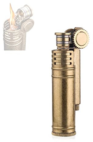 Retro Reines Kupfer Tragbares Feuerzeug Antike Kerosin-Feuerzeug-Zylinder Winddichte Persönlichkeit Zigarettenzubehör Einzigartige Rauchergeschenke,Gold