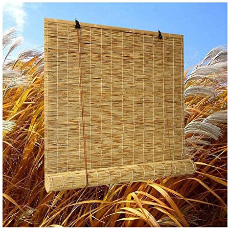 Natürlicher Bambus-Rollo, Schilfrohr-Rollladen, handgewebter Sonnenschutz, atmungsaktiv/wasserdicht, für Innenbereich, Außenbereich, Terrasse, Dekoration (Größe: B 0,9 x H 2 m)