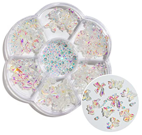 Nail Art Charms, 3D Nail Art Rhinestones Aurora Butterfly Bow Shape Nail Art Decoration Nail Jewel Accessories for Women Girls (Aurora Bow)