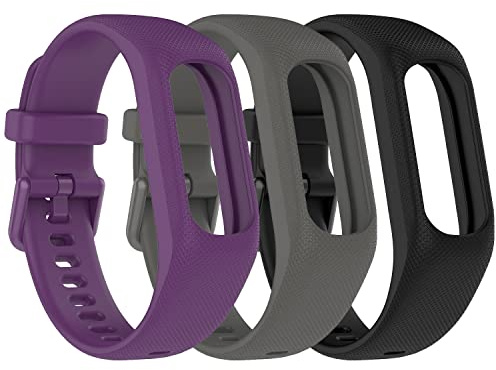 Gheper Weiche Silikonbänder Kompatibel mit Garmin Vivosmart 5 Armbändern Ersatzarmbänder mit Sicherem Metall Uhrenverschluss Schnalle Armband Gehäuseabdeckung für Damen und Herren, 3 Pack