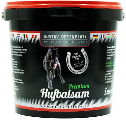 Gustav Optenplatz Premium Hufbalsam für Pferde, GO! Pferdepflege für gesundes Hufwachstum, Huffett für die tägliche Hufpflege, Hufsalbe & Huffestiger gegen trockene rissige Hufe, Anti-Doping (2500ml)