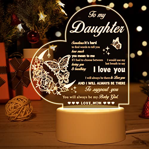 Daughter Gifts - Arcylic Night Light Daughter Birthday Gifts Engraved with Touching Words, Gifts for Daughter from Mum Night Lampc, Perfect for Graduation, Birthday, Christmas.
