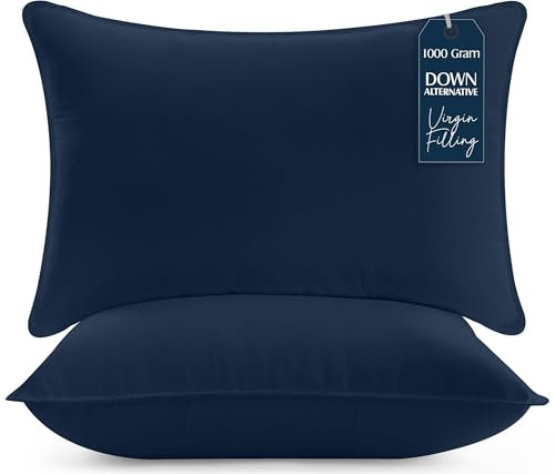 Utopia Bedding KopfKissen (2er Set), 50 x 70 cm Schlafkissen, Atmungsaktiv et Weich Kissen (Marineblau)