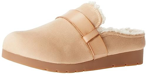Amazon Essentials Damen Rückenfreie Pantolette Aus Lammfell Mit Memory-Schaum, Sand Suede, 43 EU