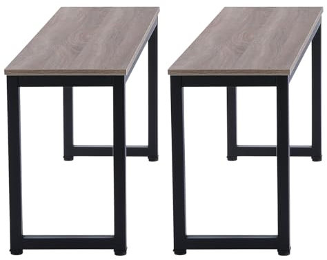 Hallowood Furniture Kempley - Par de bancos de comedor con parte superior de madera y patas de metal negro, en diseño industrial moderno, asiento de madera para comedor, cafetería, pasillo, dormitorio