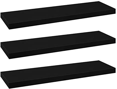 eSituro Wandregal, schwebendes schwarzes Regale für Wandmontage, 3er-Set Schweberegal Hängeregal Wandbrett im Wohnzimmer Schlafzimmer Küche Badezimmer, 90x3,8x22,9 cm