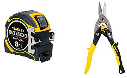 STANLEY Mesure Auto Lock 8M x 32mm - Ruban Large - Traitement Mylar et Blade Armor - Crochet Avec Position Du Zéro Réel & FATMAX Cisaille Aviation Tête Droite Acier Forgé Chromé Double Action de Pivot