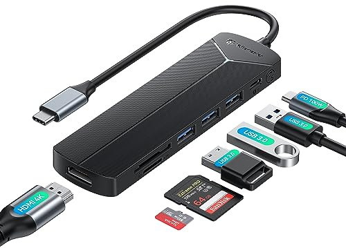 Yottamaster USB C Hub 7 in 1,USB Hub Multiport Adapter with 4K HDMI,100W PD,3 USB-A Data Ports 5Gbps,USB-C to SD/TF Card Reader Compatible with MacBook Air, iPhone 15 Pro/Pro Max
