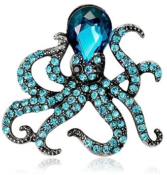 Yurosiay Strass Oktopus Brosche Bunt Ozean Tier Brosche Vintage Kristall Brosche Damen Diamant Brosche Strass Anstecknadel Modern Nette Damen Broschen für Bankett Party Blau