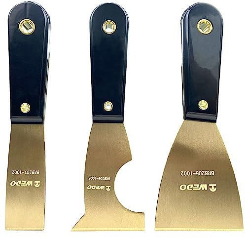 WEDO Messing Puttmesser Set, breite Klinge 3+ Multifunktionsklinge 2-1/2+ Schmale Klinge 1-1/4,Farbkratzer mit Bakelitgriff, Malermesser, Trockenbaumesser, 200mm Länge